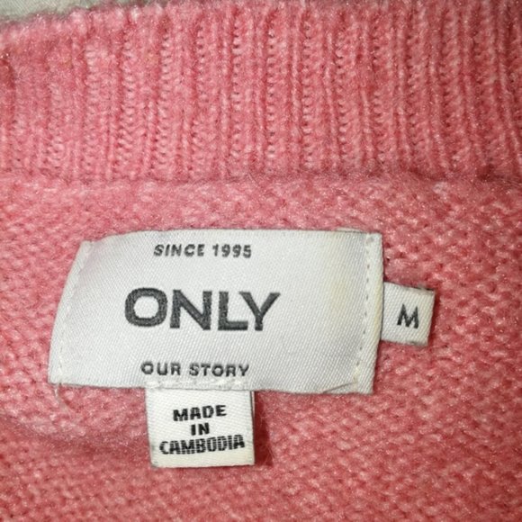 Medium ONLY Oversized Color Block Stripes Wool Crewneck Chunky Knit Sweater - Picture 9 of 12